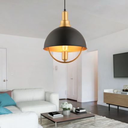 Lámpara colgante suspendida por cable MONZA 1xE27/40W/230V, diámetro 30 cm, negro/dorado