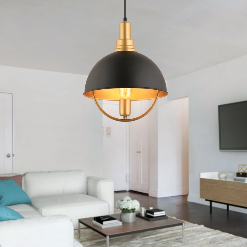 Lámpara colgante suspendida por cable MONZA 1xE27/40W/230V, diámetro 30 cm, negro/dorado