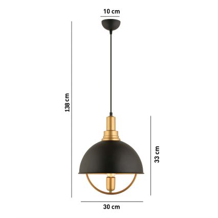Lámpara colgante suspendida por cable MONZA 1xE27/40W/230V, diámetro 30 cm, negro/dorado