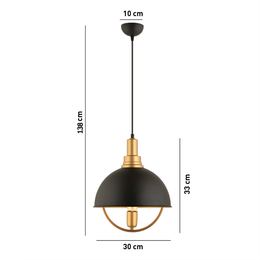 Lámpara colgante suspendida por cable MONZA 1xE27/40W/230V, diámetro 30 cm, negro/dorado