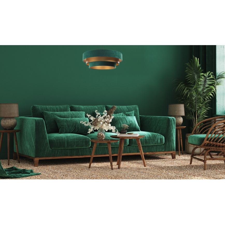 Lámpara colgante con cable TRINITI 1xE27/60W/230V verde/dorado