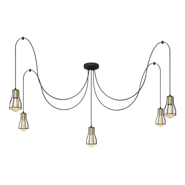 Lámpara colgante TUBE 5xE27/15W/230V araña negro/dorado