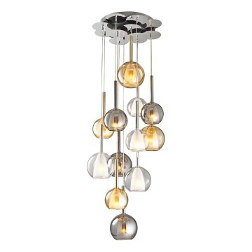 Lámpara de araña con cable MUSCAT 12xE14/40W/230V ahumado/dorado/transparente