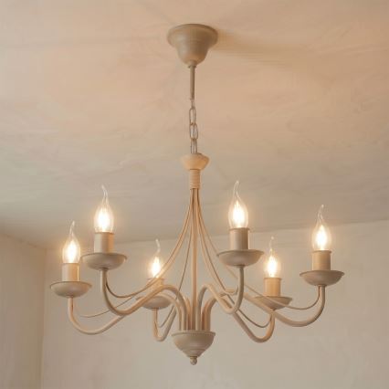 Lámpara de araña con cadena ANTON 6xE14/60W/230V beige