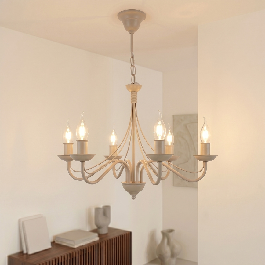 Lámpara de araña con cadena ANTON 6xE14/60W/230V beige