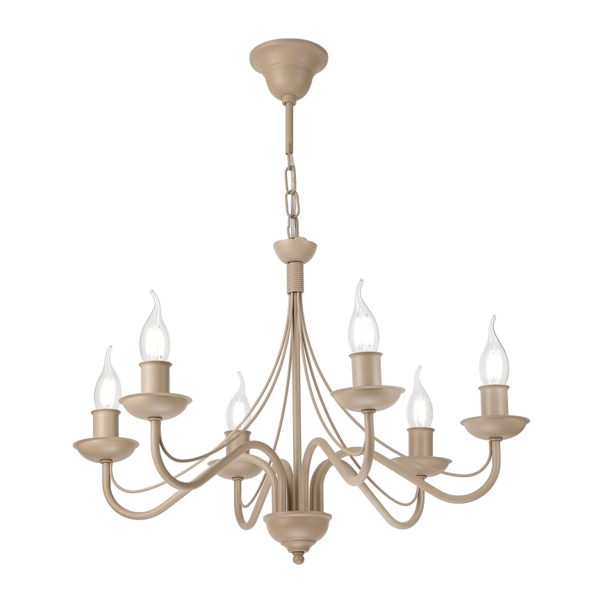 Lámpara de araña con cadena ANTON 6xE14/60W/230V beige