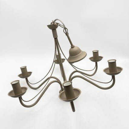 Lámpara de araña con cadena ANTON 6xE14/60W/230V beige