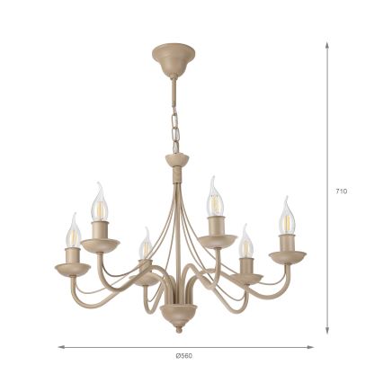 Lámpara de araña con cadena ANTON 6xE14/60W/230V beige