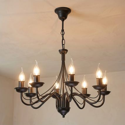 Lámpara de araña con cadena ANTON 8xE14/60W/230V negra