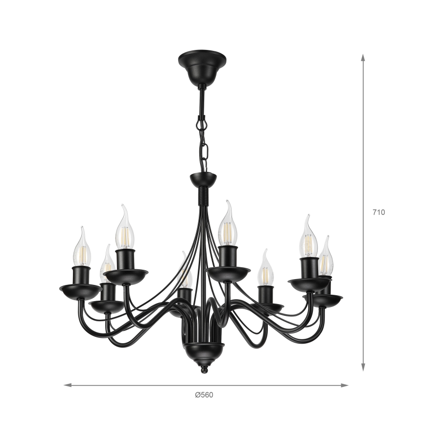 Lámpara de araña con cadena ANTON 8xE14/60W/230V negra