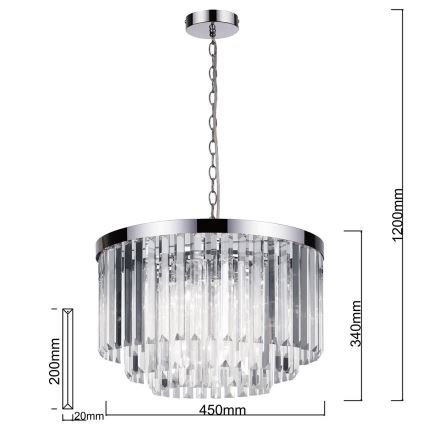 Lámpara de araña con cadena VETRO 5xE14/60W/230V cromo brillante