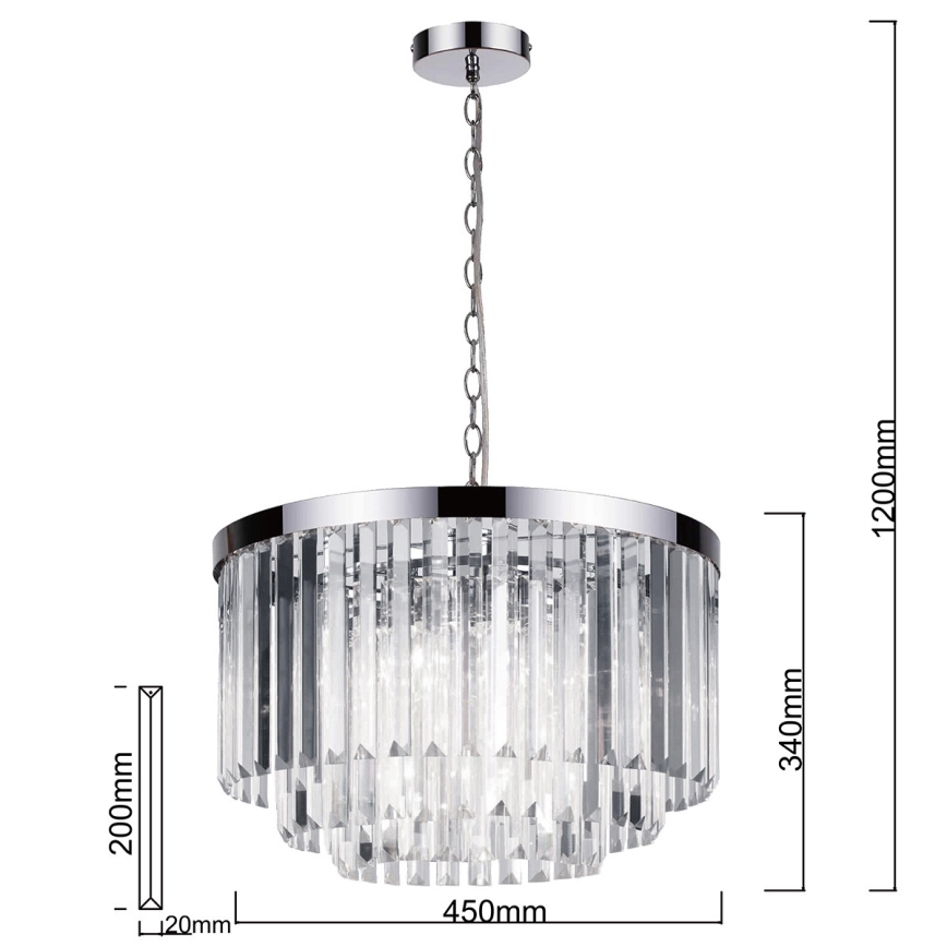 Lámpara de araña con cadena VETRO 5xE14/60W/230V cromo brillante