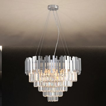 Lámpara de araña de cristal con cable PLAZA 9xE14/40W/230V, diámetro 60 cm, plateada