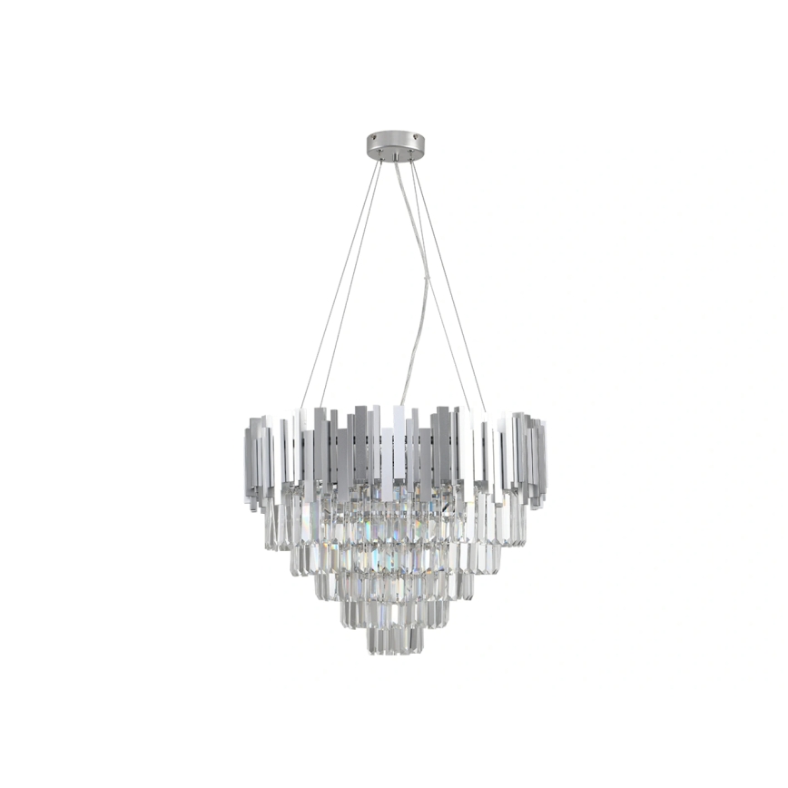 Lámpara de araña de cristal con cable PLAZA 9xE14/40W/230V, diámetro 60 cm, plateada