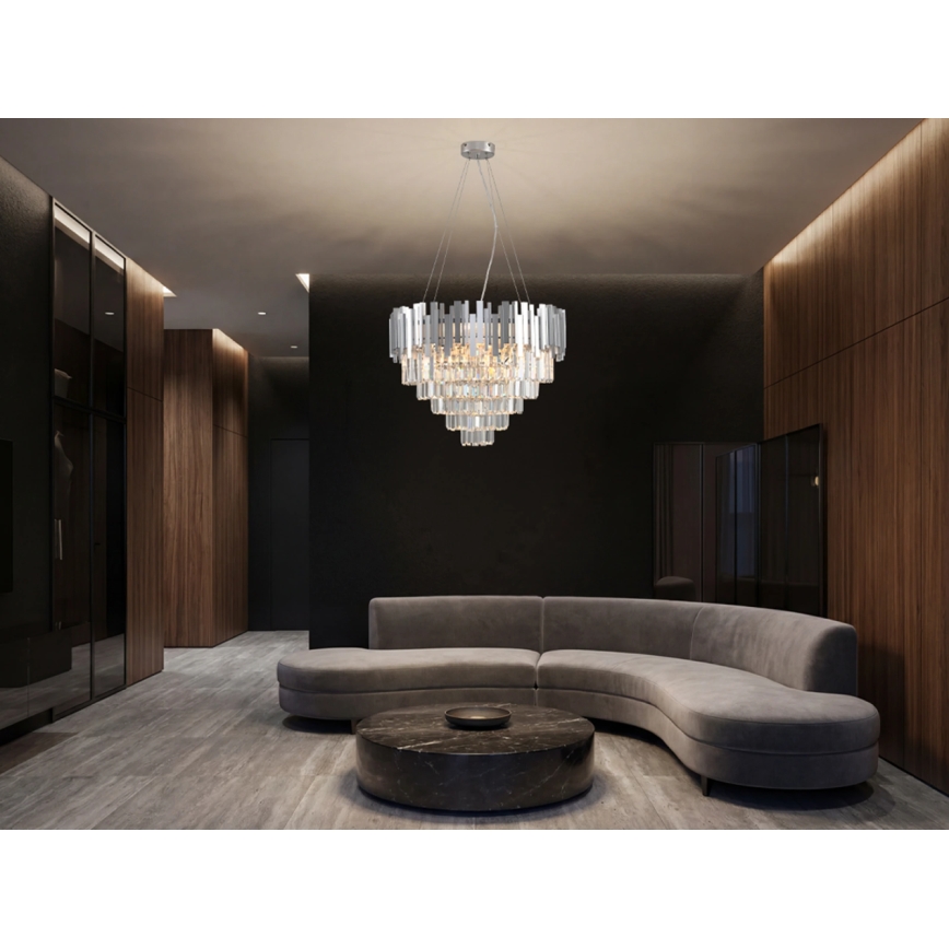 Lámpara de araña de cristal con cable PLAZA 9xE14/40W/230V, diámetro 60 cm, plateada