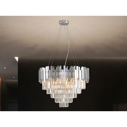 Lámpara de araña de cristal con cable PLAZA 9xE14/40W/230V, diámetro 60 cm, plateada