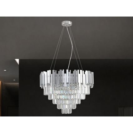 Lámpara de araña de cristal con cable PLAZA 9xE14/40W/230V, diámetro 60 cm, plateada