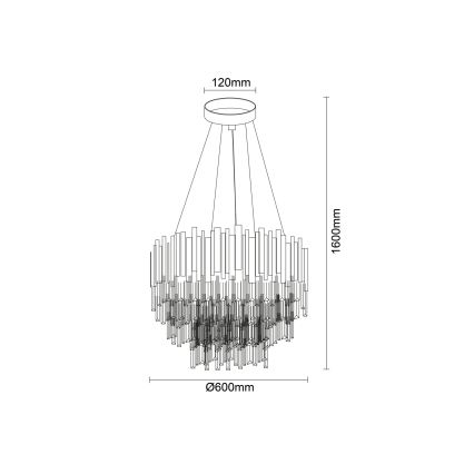 Lámpara de araña de cristal con cable PLAZA 9xE14/40W/230V, diámetro 60 cm, plateada