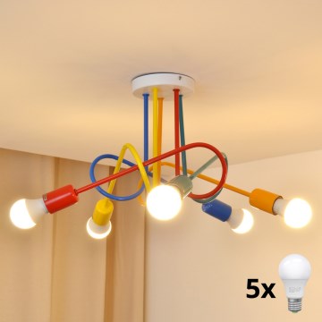 Lámpara de araña LED infantil OXFORD 5xE27/15W/230V