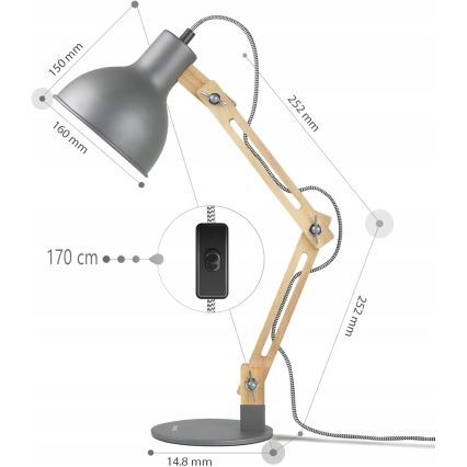 Lámpara de mesa 1xE27/40W/230V gris