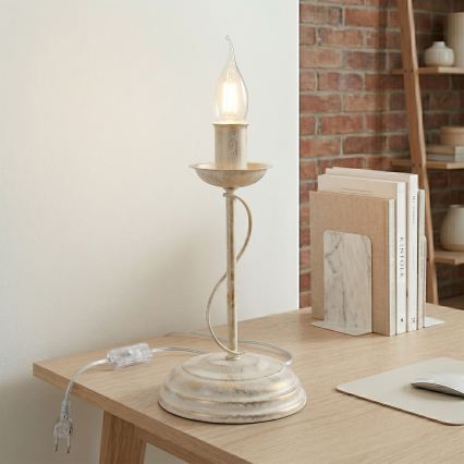 Lámpara de mesa ANTON 1xE14/60W/230V, acabado en pátina blanca