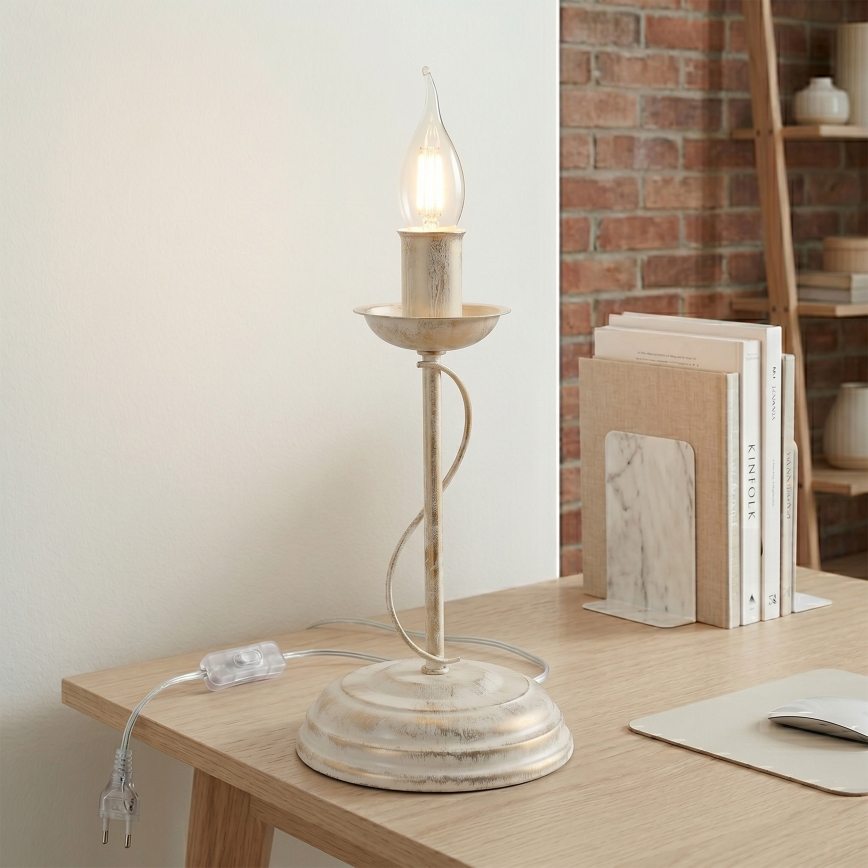 Lámpara de mesa ANTON 1xE14/60W/230V, acabado en pátina blanca