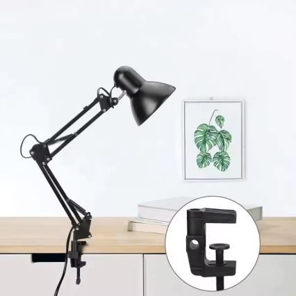 Lámpara de mesa con pinza 2 en 1 1xE27/60W/230V negra