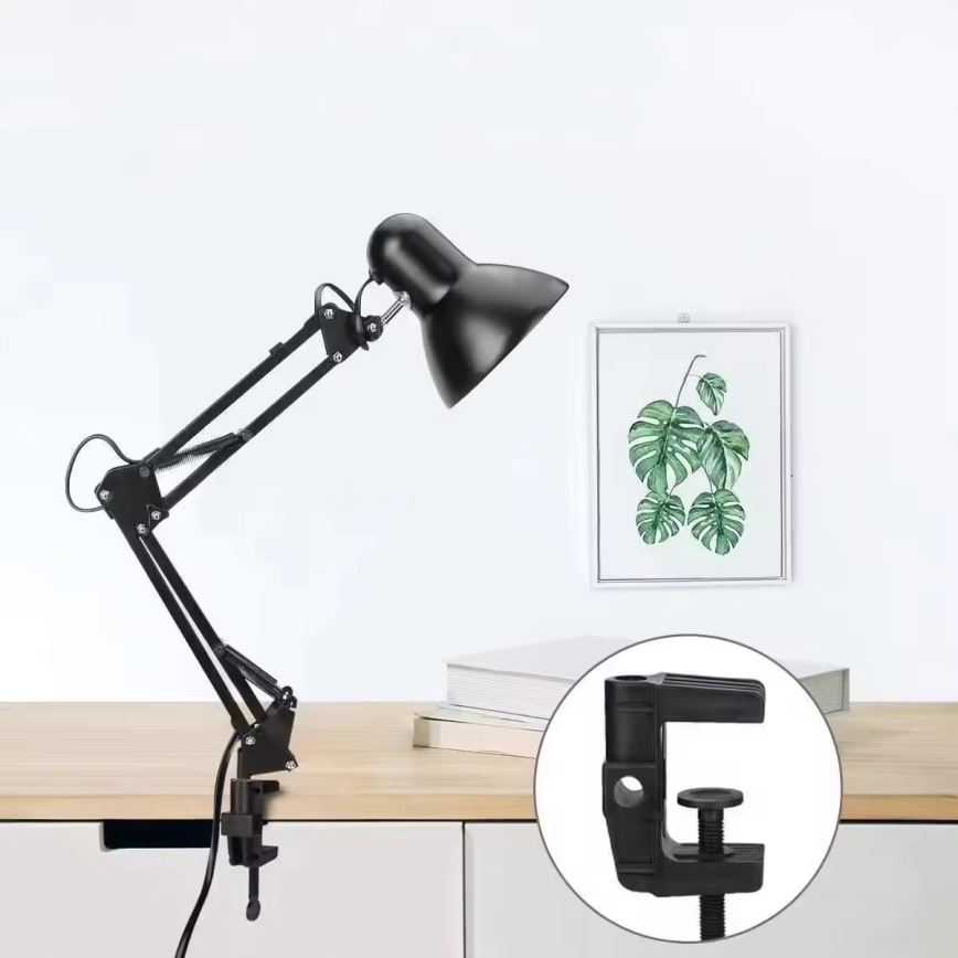 Lámpara de mesa con pinza 2 en 1 1xE27/60W/230V negra