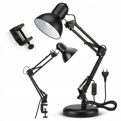 Lámpara de mesa con pinza 2 en 1 1xE27/60W/230V negra