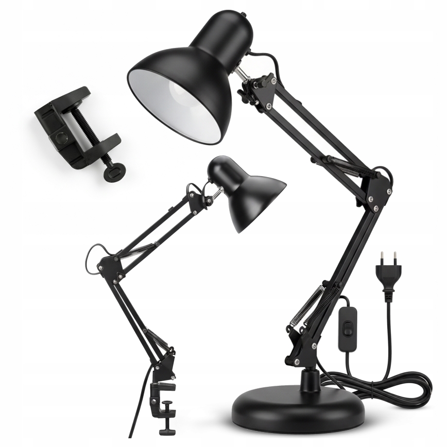 Lámpara de mesa con pinza 2 en 1 1xE27/60W/230V negra