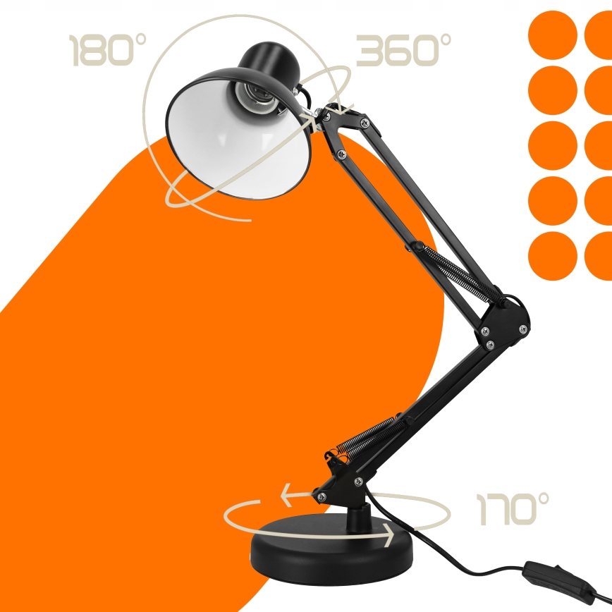 Lámpara de mesa con pinza 2 en 1 1xE27/60W/230V negra
