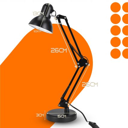 Lámpara de mesa con pinza 2 en 1 1xE27/60W/230V negra