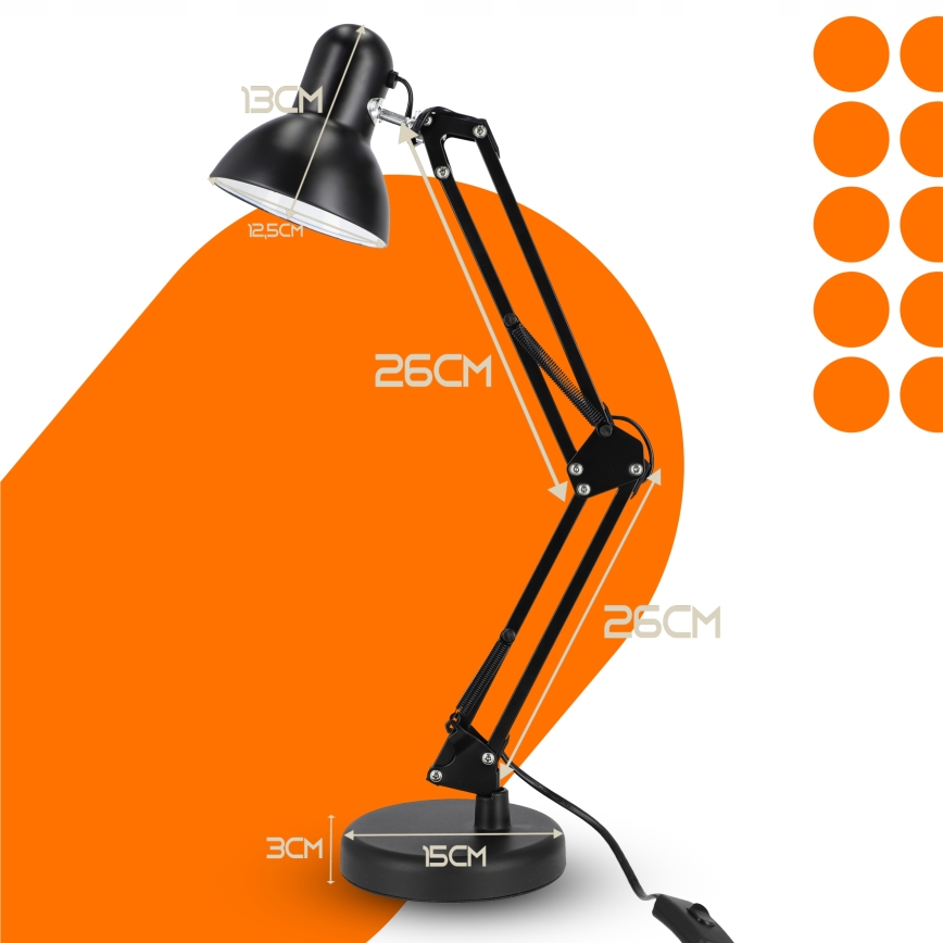 Lámpara de mesa con pinza 2 en 1 1xE27/60W/230V negra