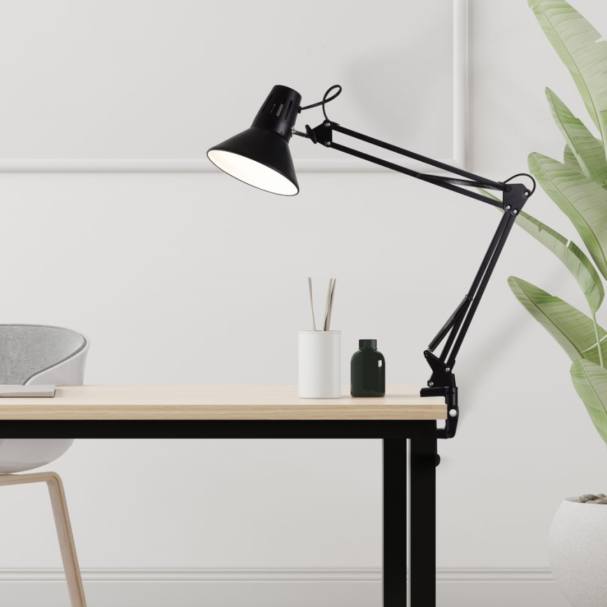 Lámpara de mesa con pinza WORKER 1xE27/10W/230V negra