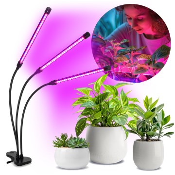 Lámpara de mesa flexible LED regulable con clip para el cultivo de plantas VITARO 3xLED/10W/230V negro