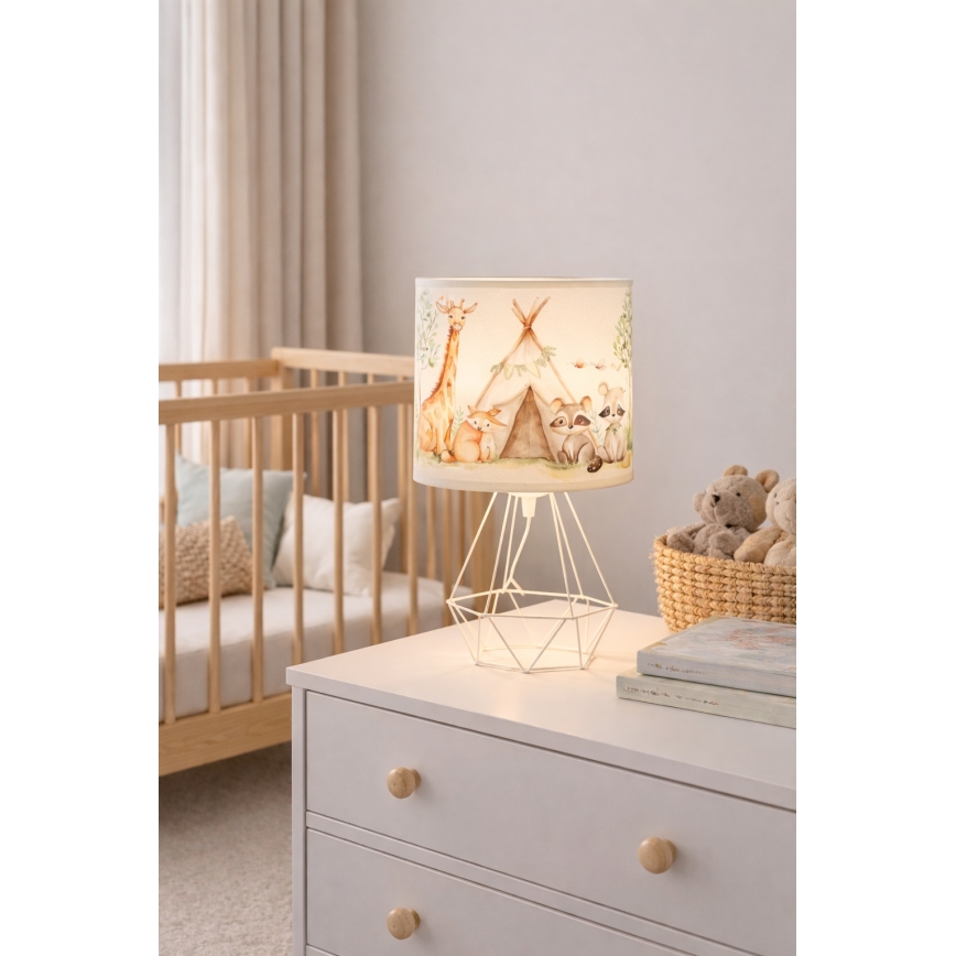 Lámpara de mesa infantil KIDS ROOM 1xE27/60W/230V, diámetro 18 cm, con motivos de animales