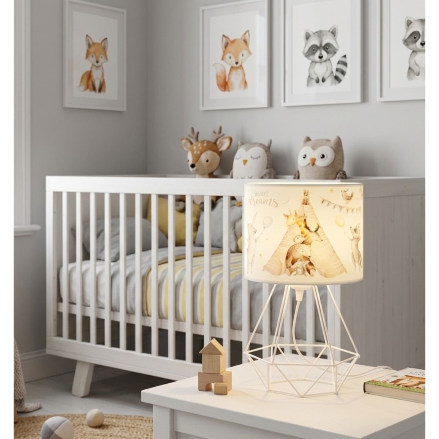 Lámpara de mesa infantil KIDS ROOM 1xE27/60W/230V, diámetro 18 cm, con motivos de animalitos