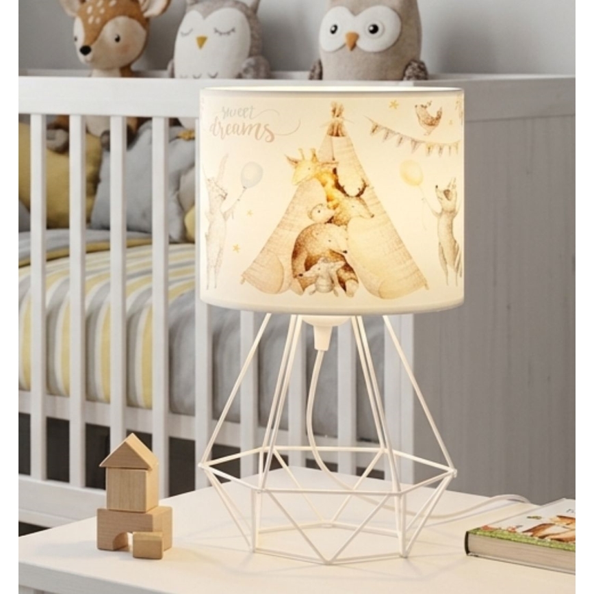 Lámpara de mesa infantil KIDS ROOM 1xE27/60W/230V, diámetro 18 cm, con motivos de animalitos