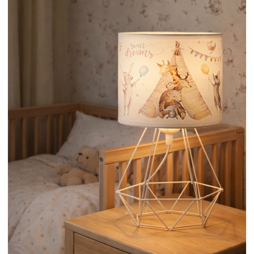 Lámpara de mesa infantil KIDS ROOM 1xE27/60W/230V, diámetro 18 cm, con motivos de animalitos