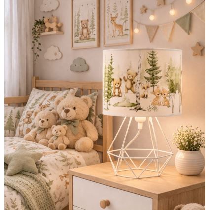 Lámpara de mesa infantil KIDS ROOM 1xE27/60W/230V Ø 18 cm, con motivos de animales