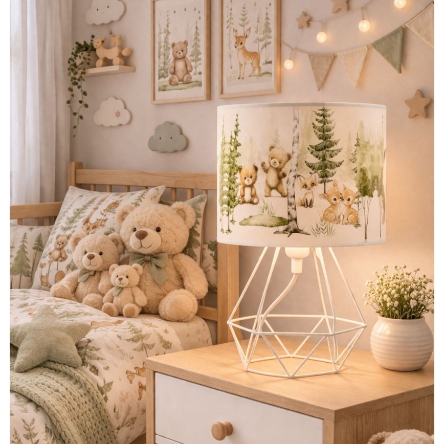 Lámpara de mesa infantil KIDS ROOM 1xE27/60W/230V Ø 18 cm, con motivos de animales