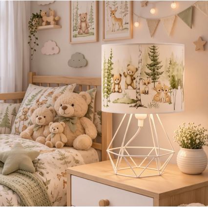 Lámpara de mesa infantil KIDS ROOM 1xE27/60W/230V Ø 18 cm, con motivos de animales