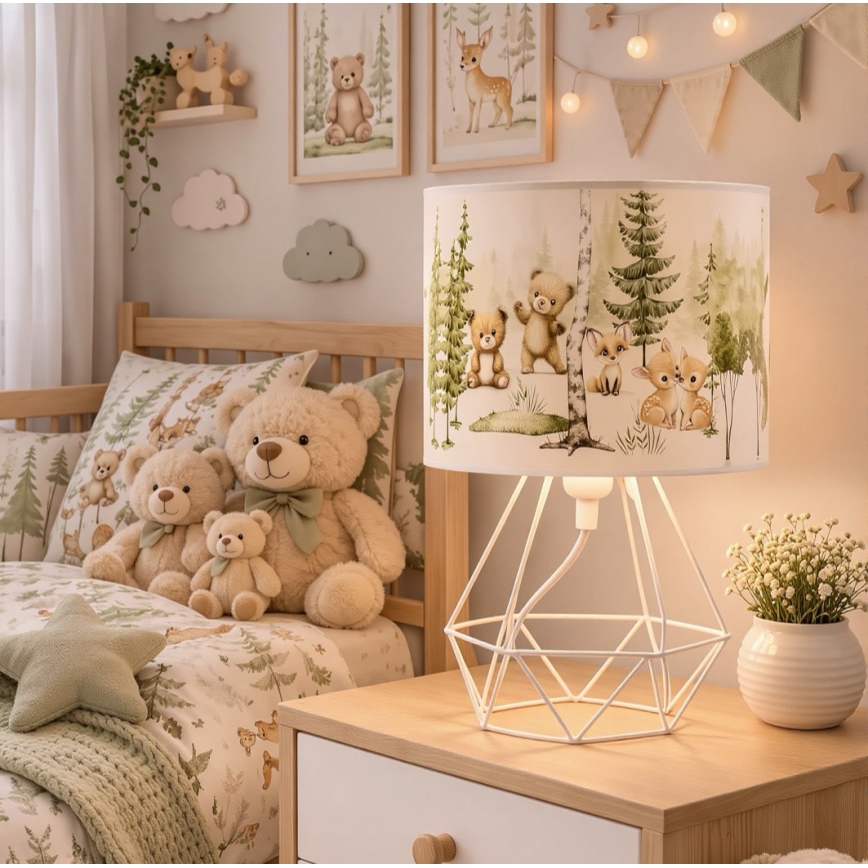 Lámpara de mesa infantil KIDS ROOM 1xE27/60W/230V Ø 18 cm, con motivos de animales