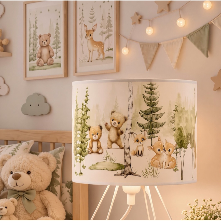 Lámpara de mesa infantil KIDS ROOM 1xE27/60W/230V Ø 18 cm, con motivos de animales