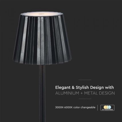 Lámpara de mesa LED recargable con atenuador táctil LED/4W/5V 3000-6000K 1800 mAh negra