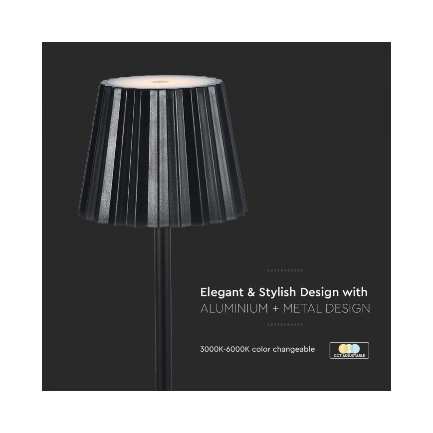 Lámpara de mesa LED recargable con atenuador táctil LED/4W/5V 3000-6000K 1800 mAh negra