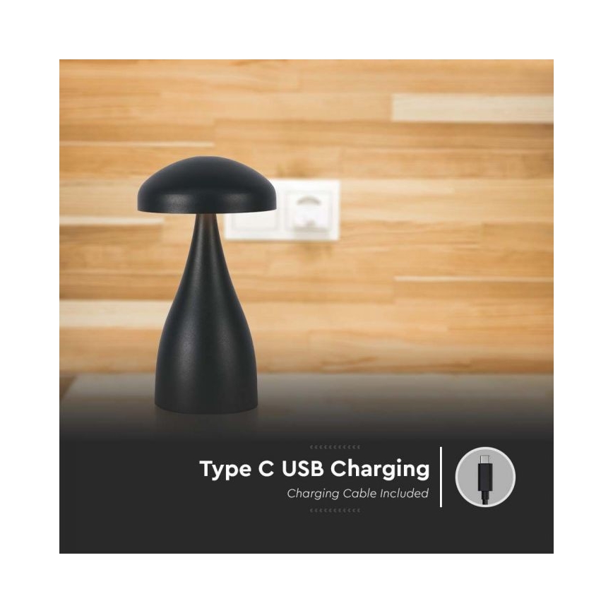 LED Lámpara de mesa táctil recargable y regulable LED/1W/5V 3000-6000K 1800 mAh negro