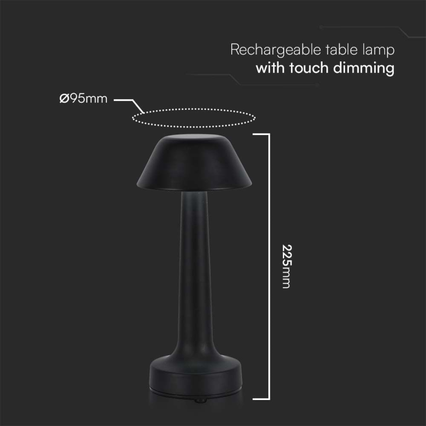 Lámpara de mesa LED recargable y regulable LED/1W/5V 3000-6000K 1800 mAh negro