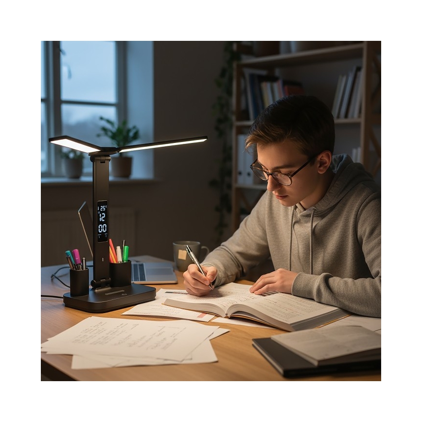 Lámpara de escritorio LED recargable y regulable NOBLITE P LED/5W/5V 3000/4000/6000K 2200 mAh negra