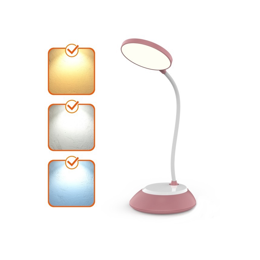 Lámpara de mesa LED recargable y regulable VISUA LED/5W/5V 3000-5000K rosa